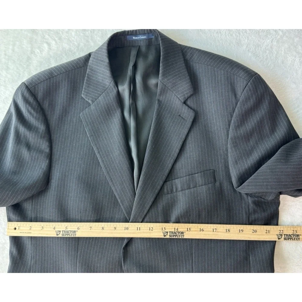 Lauren Ralph Lauren Blazer Mens 42T Wool Cashmere‎ Black Blue Pinstripe